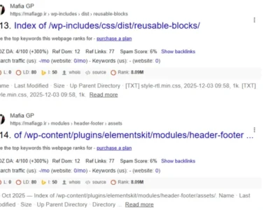 ایندکس شدن پوشههای wp-includes و wp-content