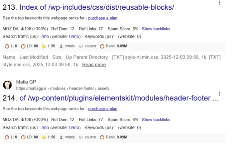 ایندکس شدن پوشه‌های wp-includes و wp-content