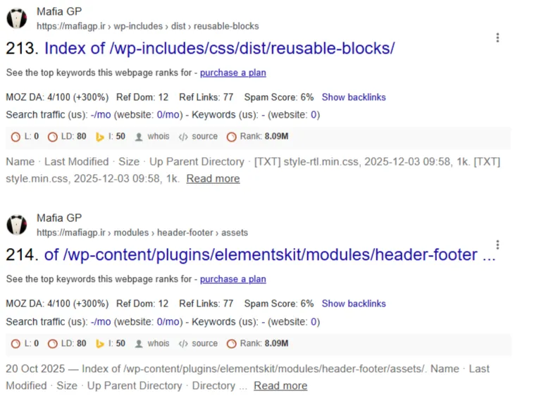 ایندکس شدن پوشه‌های wp-includes و wp-content